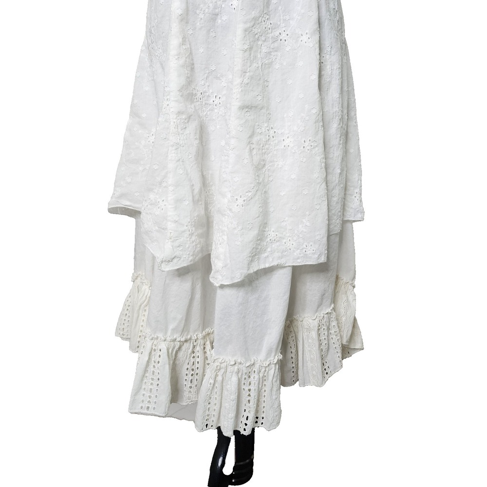 Womens White Cotton Floral Lace Tiered Lined Eyelet Midi Dress L-XL Wedding Fair - Picture 8 of 15